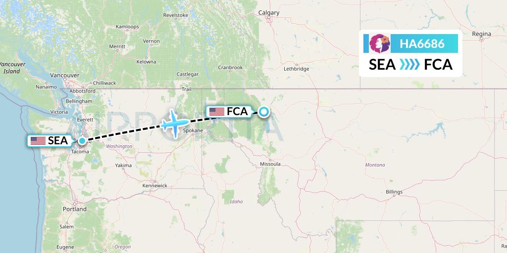 HA6686 Hawaiian Airlines Flight Map: Seattle to Kalispell