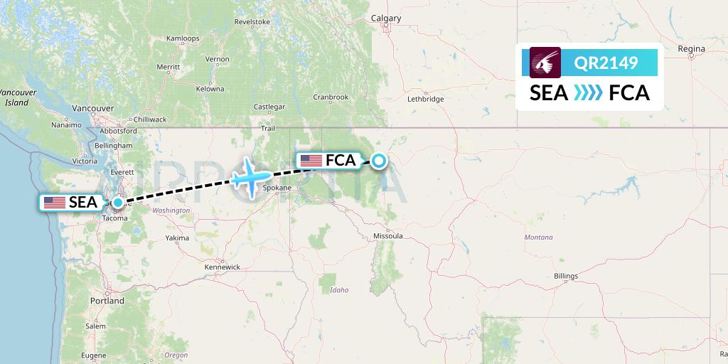QR2149 Qatar Airways Flight Map: Seattle to Kalispell
