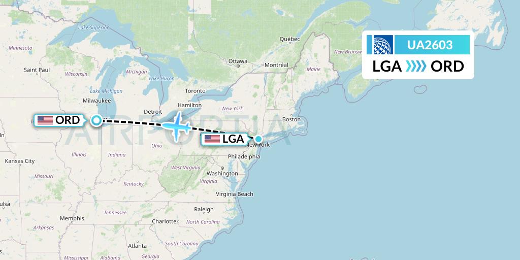 UA2603 United Airlines Flight Map: New York to Chicago