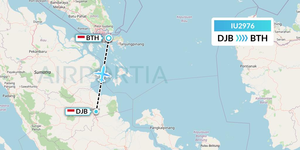 IU2976 Pt. Super Air Jet Flight Map: Jambi to Batam