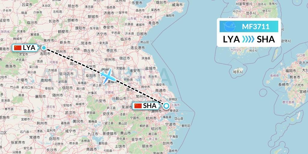 MF3711 Xiamen Airlines Flight Map: Luoyang to Shanghai