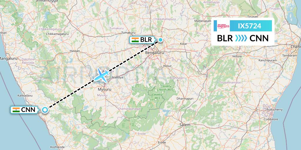 IX5724 Air India Express Flight Map: Bangalore to Mattannur