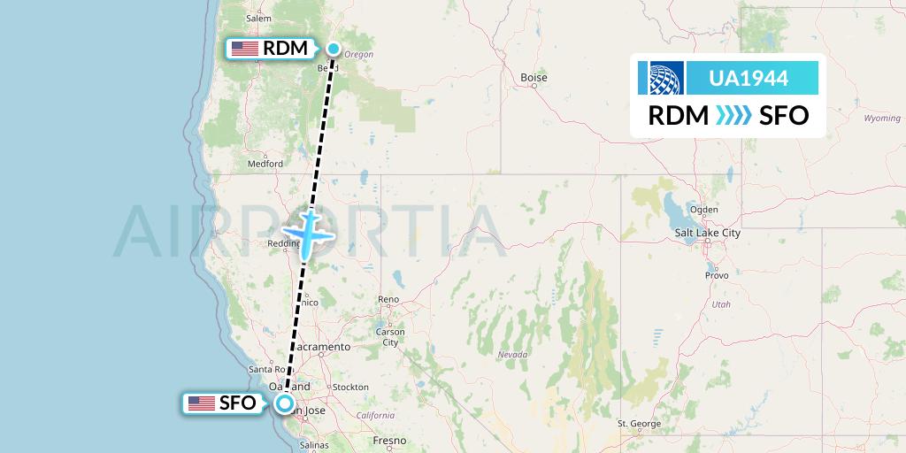 UA1944 United Airlines Flight Map: Redmond to San Francisco