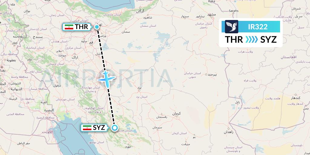 IR322 Iran Air Flight Map: Tehran to Shiraz