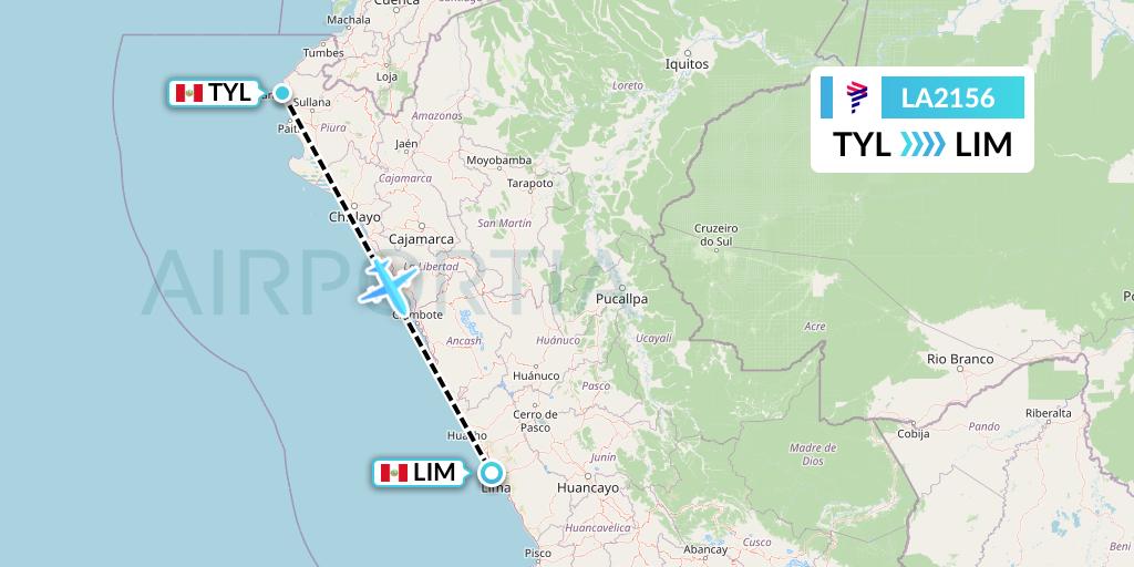 LA2156 LAN Airlines Flight Map: Talara to Lima