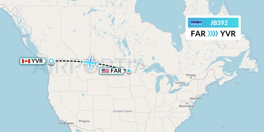 JB392 Helijet International Flight Map: Fargo to Vancouver