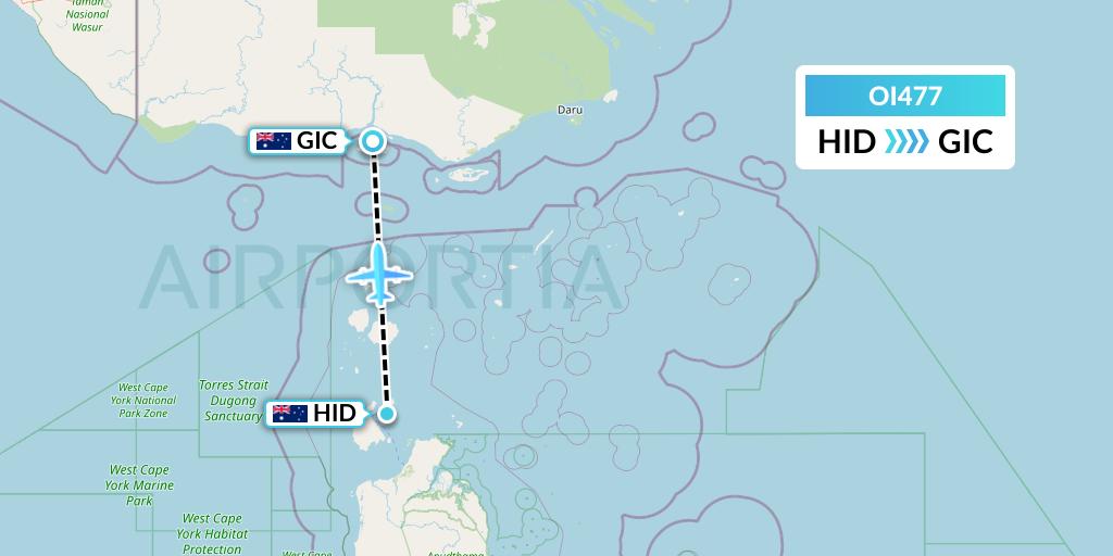 OI477 Hinterland Aviation Flight Map: Horn Island to Australia