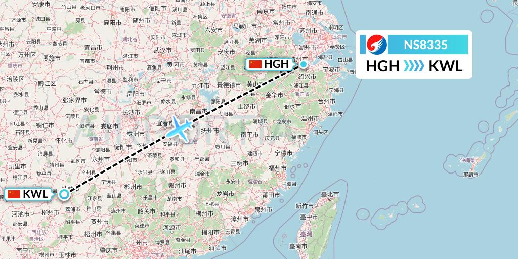 NS8335 Hebei Airlines Flight Map: Hangzhou to Guilin