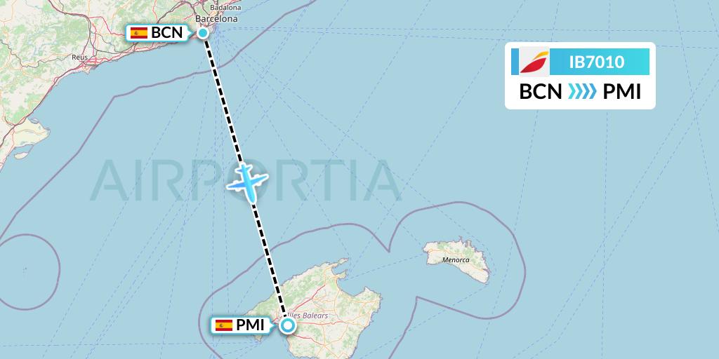 IB7010 Iberia Flight Map: Barcelona to Palma de Mallorca