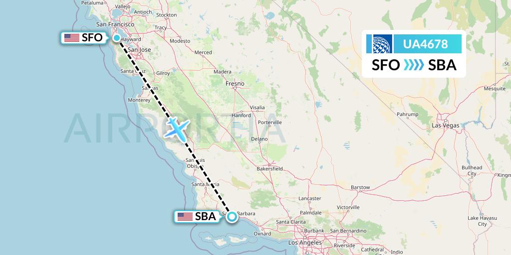 UA4678 United Airlines Flight Map: San Francisco to Santa Barbara