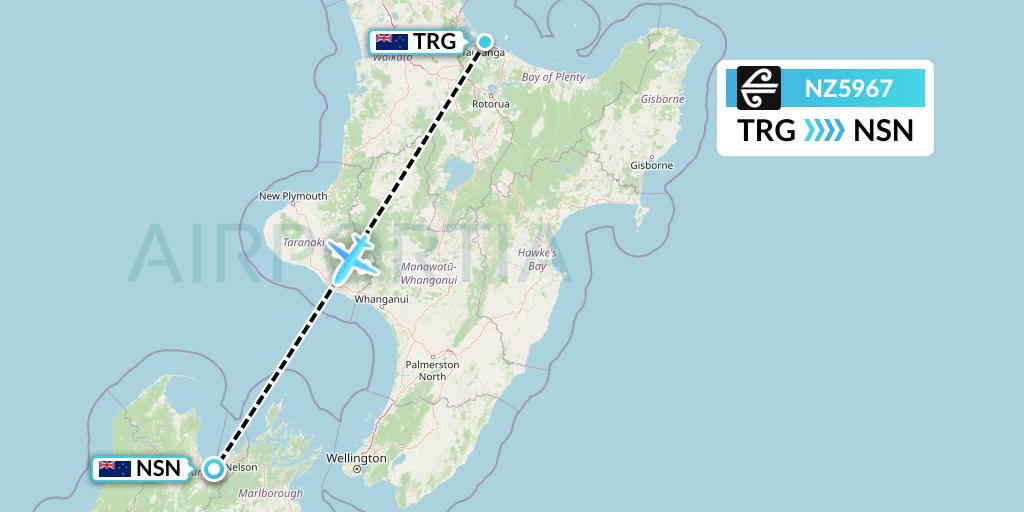 NZ5967 Air New Zealand Flight Map: Tauranga to Nelson