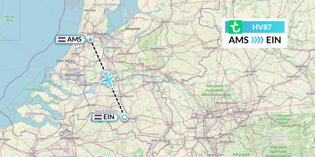 HV87 Transavia Flight Map: Amsterdam to Eindhoven