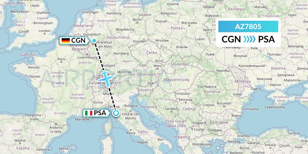 AZ7805 ITA Airways Flight Map: Cologne to Pisa