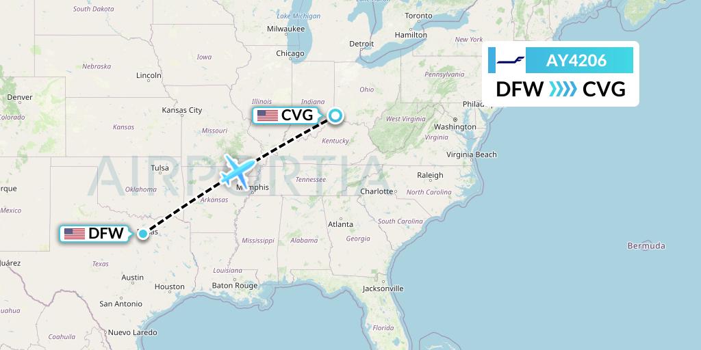AY4206 Finnair Flight Map: Dallas to Cincinnati