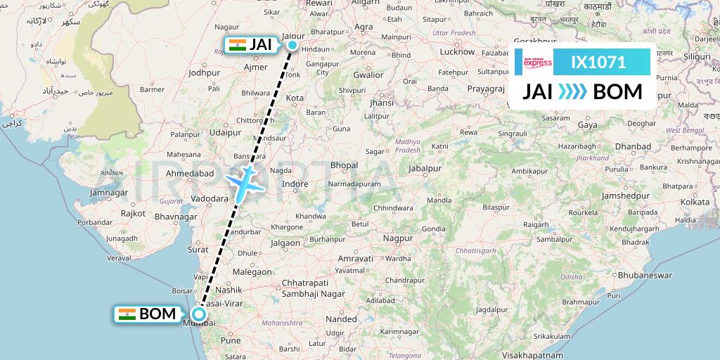 IX1071 Air India Express Flight Map: Jaipur to Mumbai