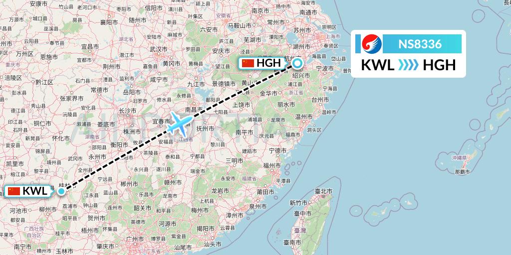 NS8336 Hebei Airlines Flight Map: Guilin to Hangzhou