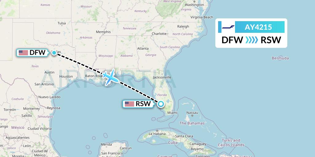 AY4215 Finnair Flight Map: Dallas to Fort Myers
