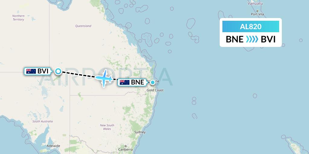 AL820 Air Leisure Flight Map: Brisbane to Australia