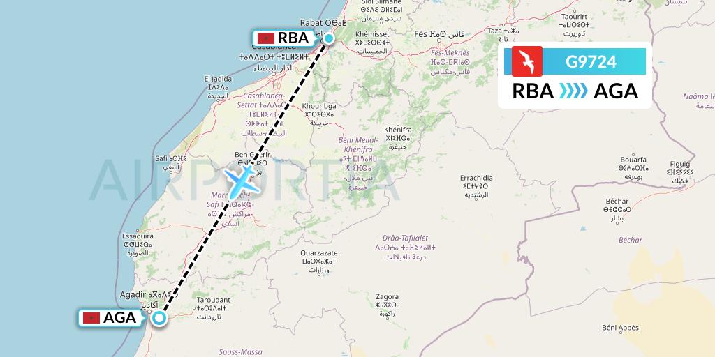 G9724 Air Arabia Flight Map: Rabat to Agadir
