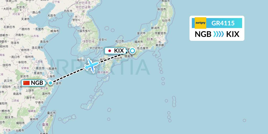 GR4115 Aurigny Air Services Flight Map: Ningbo to Osaka
