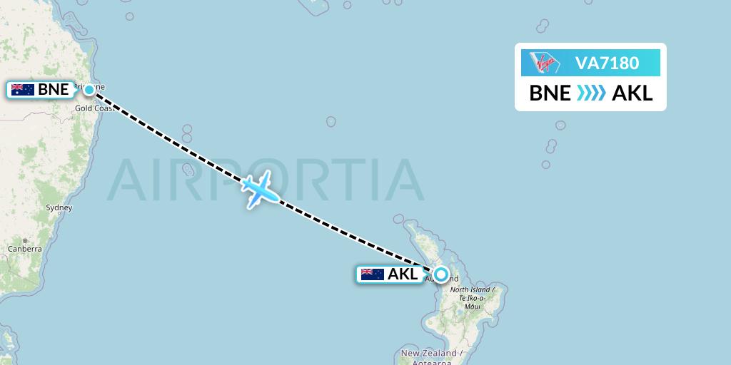 VA7180 Virgin Australia Flight Map: Brisbane to Auckland