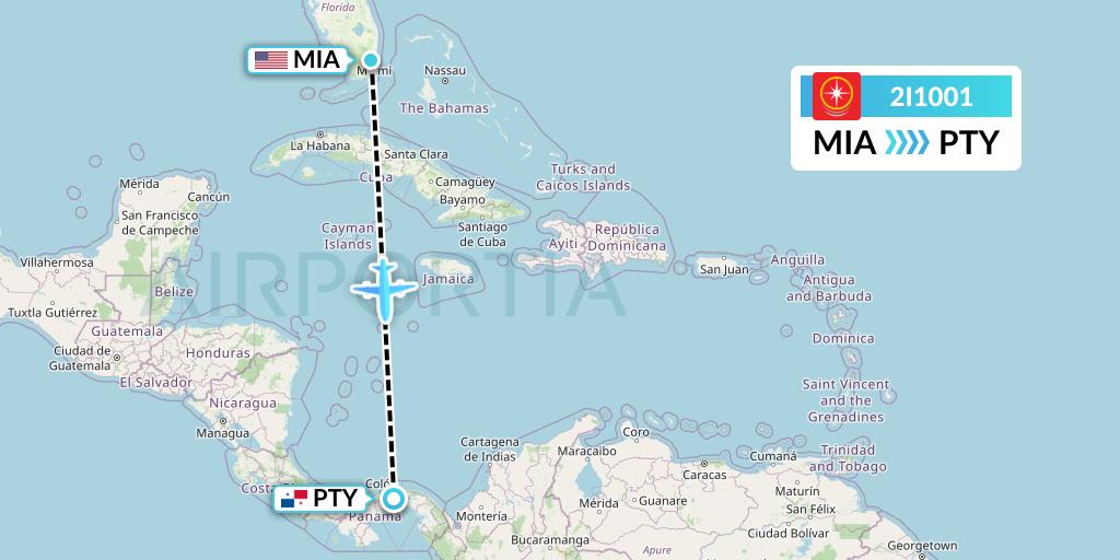 2I1001 Star Peru Flight Map: Miami to Panama City
