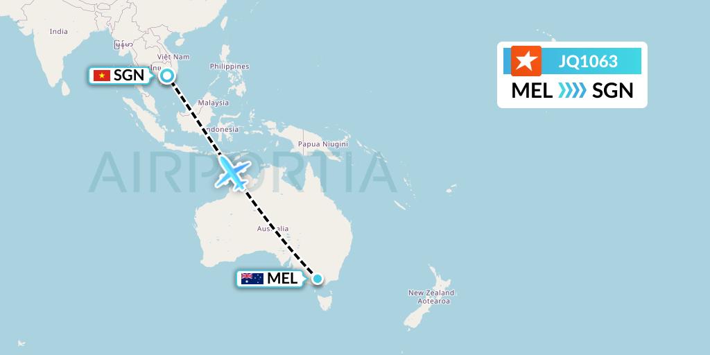 JQ1063 Jetstar Airways Flight Map: Melbourne to Ho Chi Minh City