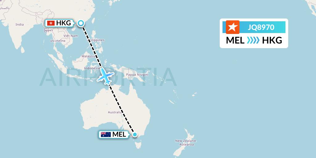 JQ8970 Jetstar Airways Flight Map: Melbourne to Hong Kong