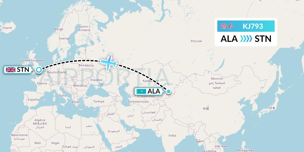 KJ793 Air Incheon Flight Map: Almaty to London