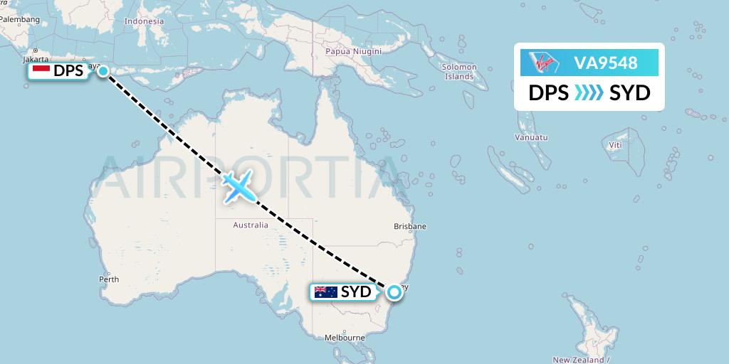 VA9548 Virgin Australia Flight Map: Denpasar to Sydney