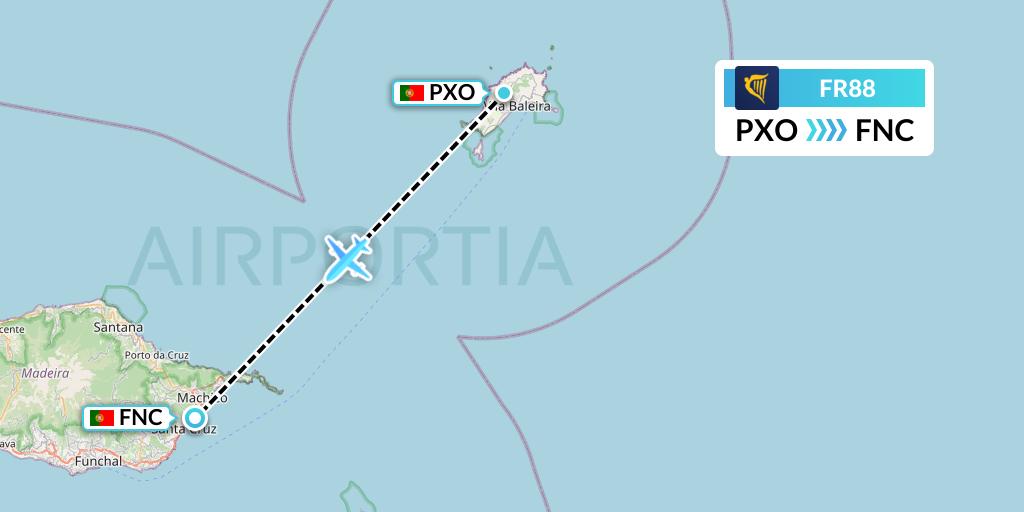 FR88 Ryanair Flight Map: Porto Santo to Funchal