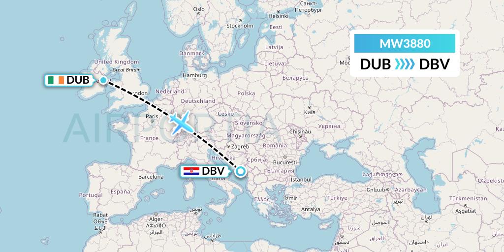 MW3880 Mokulele Flight Service Flight Map: Dublin to Dubrovnik