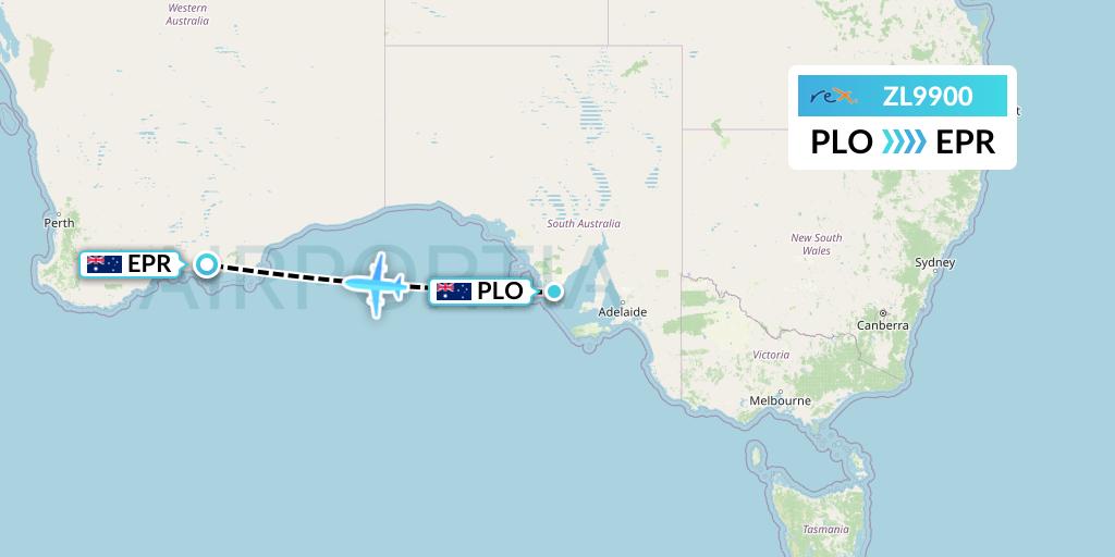 ZL9900 Regional Express Flight Map: Port Lincoln to Esperance