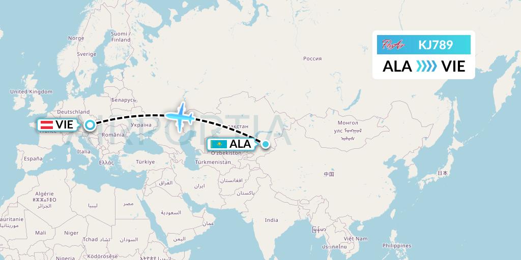 KJ789 Air Incheon Flight Map: Almaty to Vienna