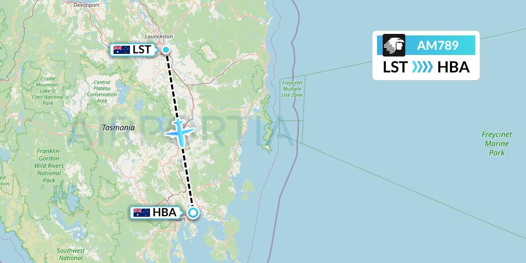 AM789 Aeromexico Flight Map: Launceston to Hobart