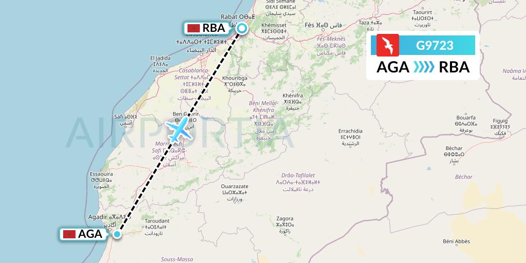 G9723 Air Arabia Flight Map: Agadir to Rabat
