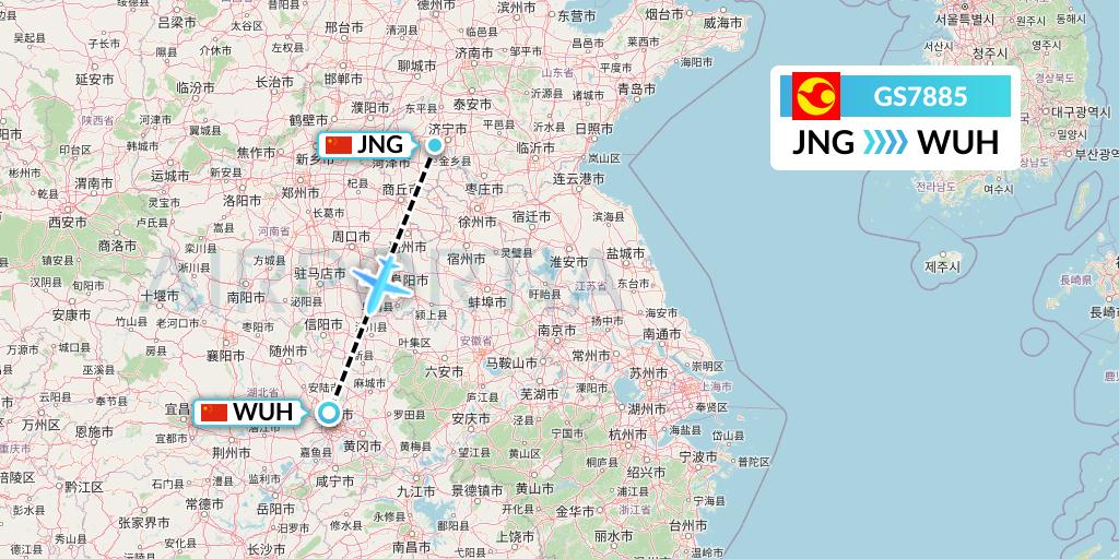 GS7885 Tianjin Airlines Flight Map: Jining to Wuhan