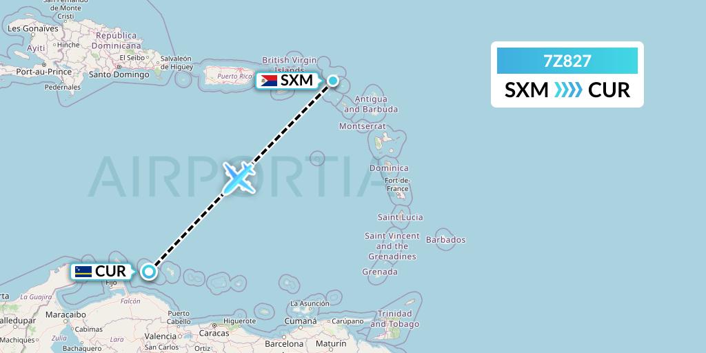 7Z827 EZ Air Flight Map: Sint Maarten to Willemstad