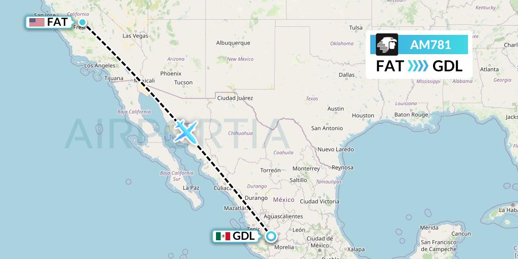 AM781 Aeromexico Flight Map: Fresno to Guadalajara