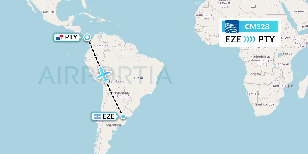 CM328 Copa Airlines Flight Map: Buenos Aires to Panama City