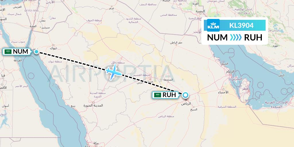 KL3904 KLM Flight Map: Tabuk to Riyadh