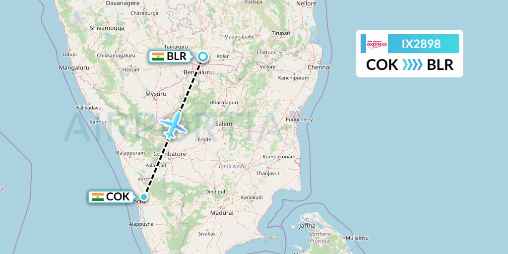 IX2898 Air India Express Flight Map: Cochin to Bangalore