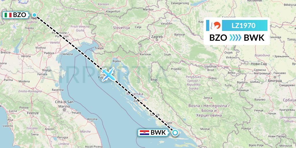 LZ1970 Air Link Flight Map: Bolzano to Bol