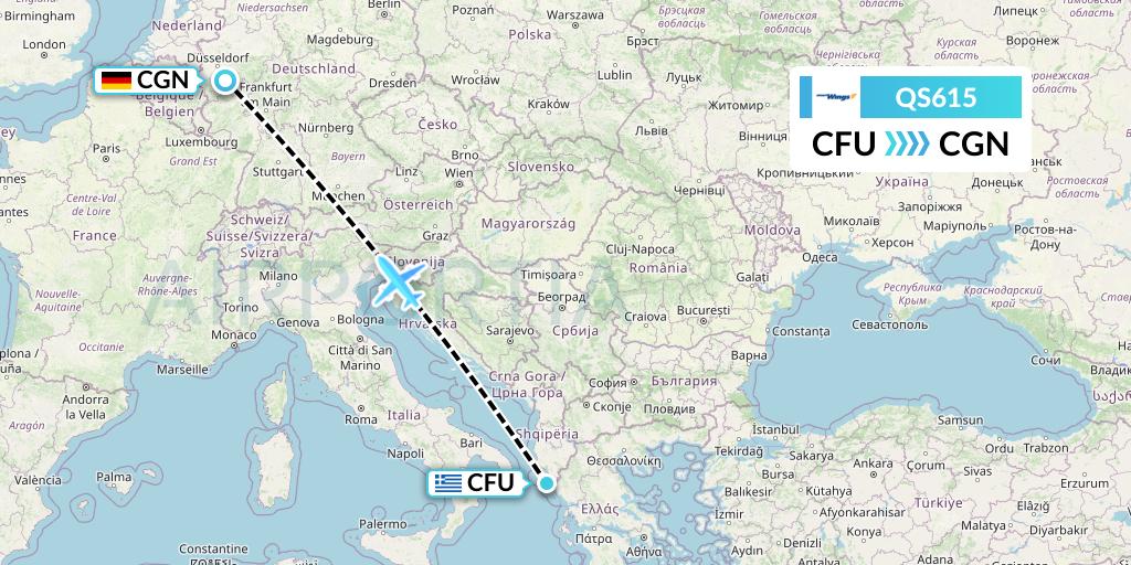QS615 Smartwings Flight Map: Corfu to Cologne