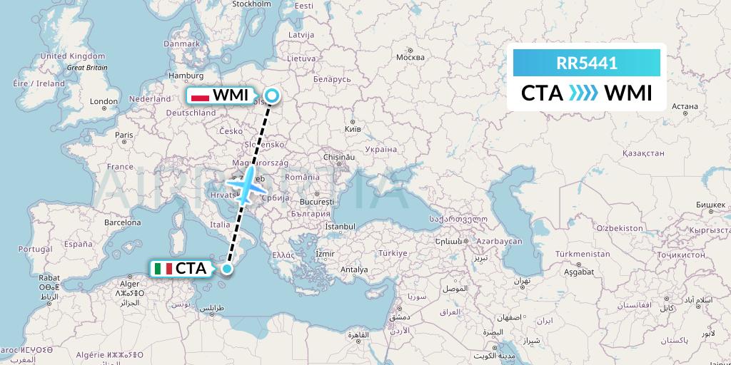 RR5441 Royal Air Force Flight Map: Catania to Warsaw