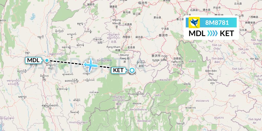8M8781 Myanmar Airways International Flight Map: Mandalay to Kengtung