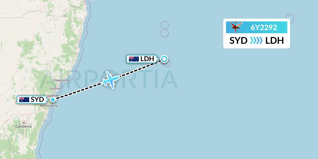 6Y2292 SmartLynx Flight Map: Sydney to Lord Howe Island