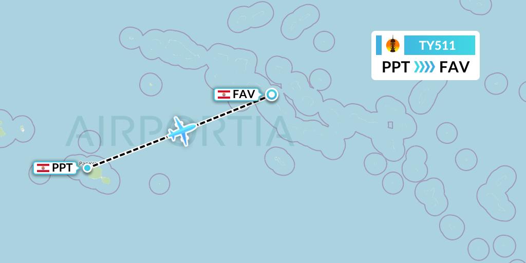 TY511 Air Caledonie Flight Map: Papeete to Fakarava