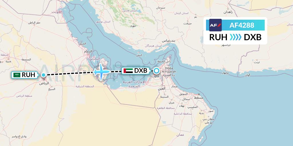 AF4288 Air France Flight Map: Riyadh to Dubai