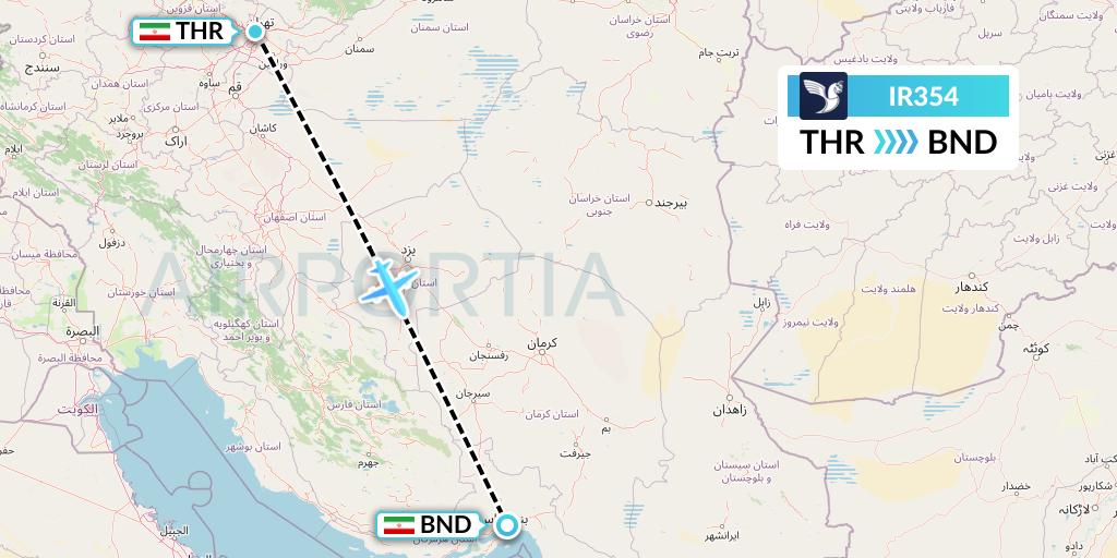 IR354 Iran Air Flight Map: Tehran to Bandar Abbas